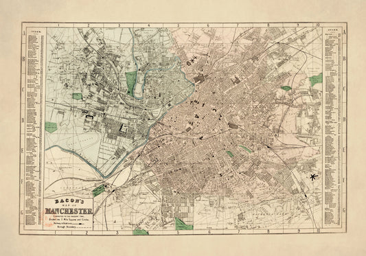 Map of Manchester c.1887 1887 – antique art print from Ninska Designs