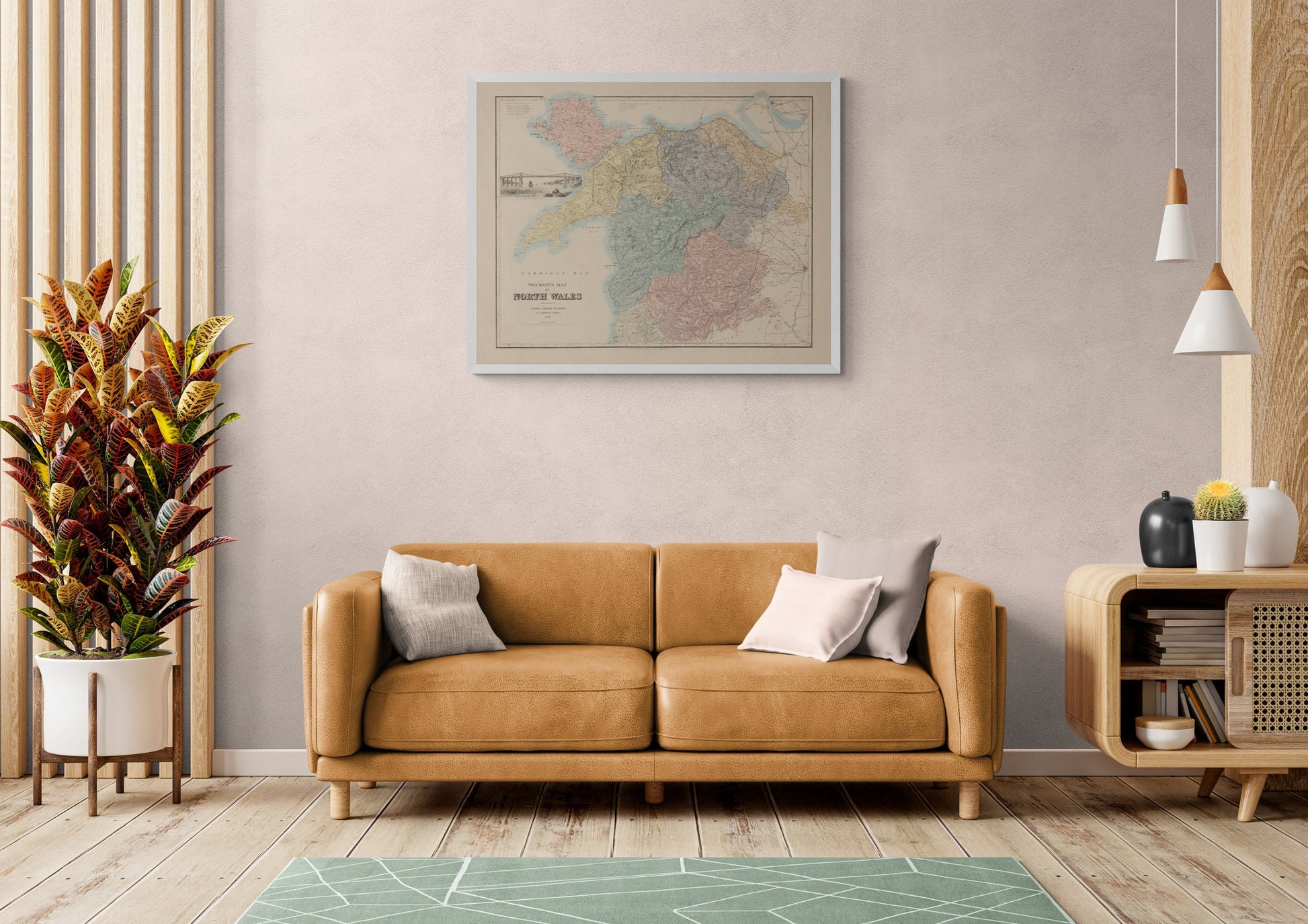 North Wales Map showing Railways, Tramways, Mail Coach Roads, Turnpike Roads - Antique Reproduction - dated 1882 - Available Framed