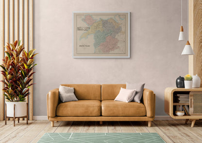 North Wales Map showing Railways, Tramways, Mail Coach Roads, Turnpike Roads - Antique Reproduction - dated 1882 - Available Framed