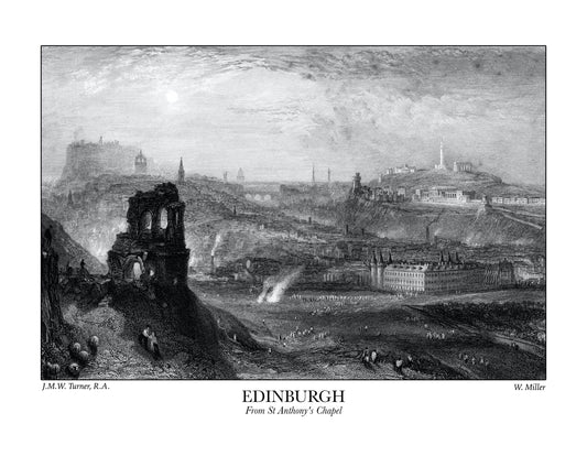 Edinburgh from St Anthony's Chapel by JMW Turner – antique art print from Ninska Designs