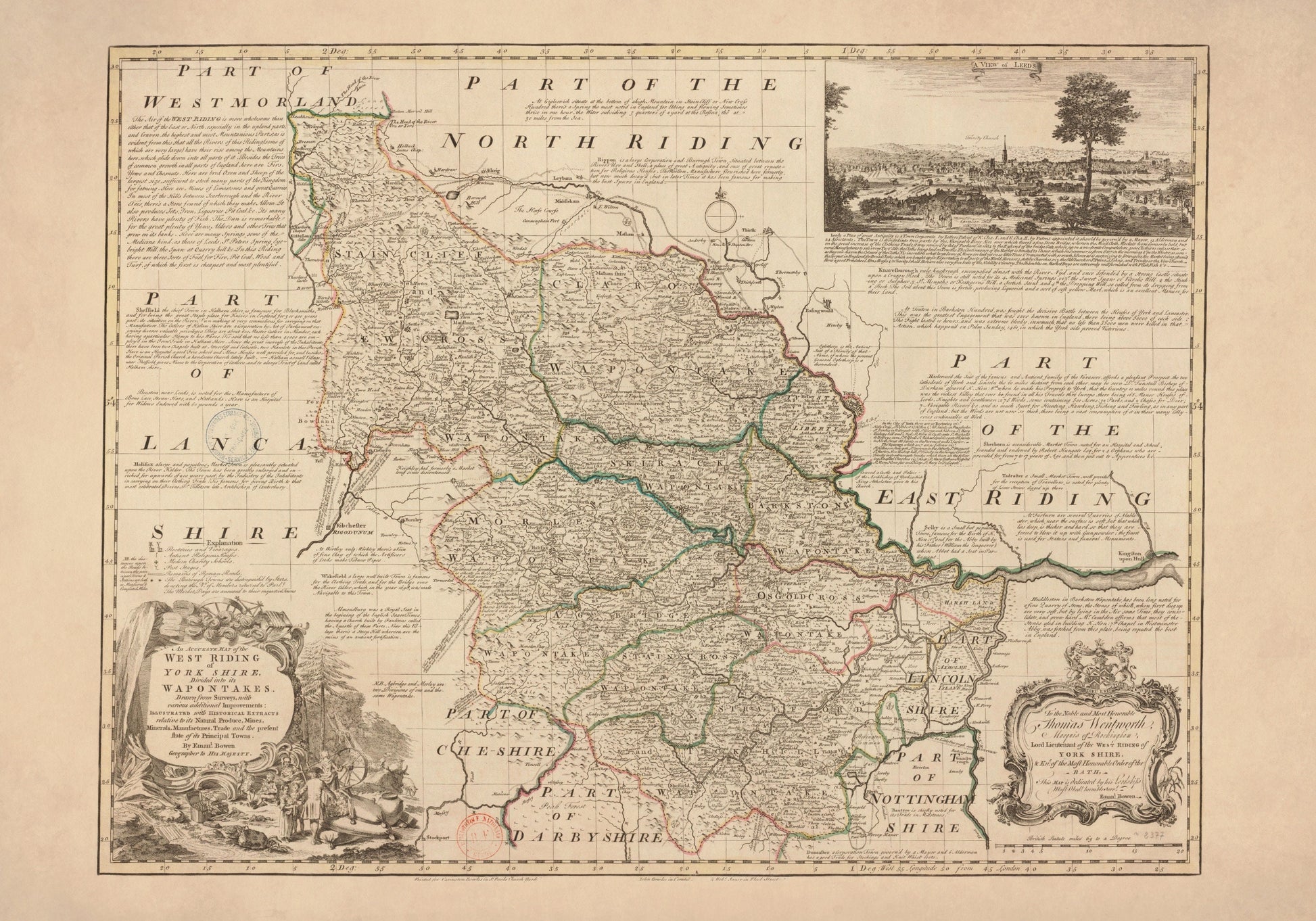 Yorkshire (West Riding) Map dated 1749 – antique art print from Ninska Designs