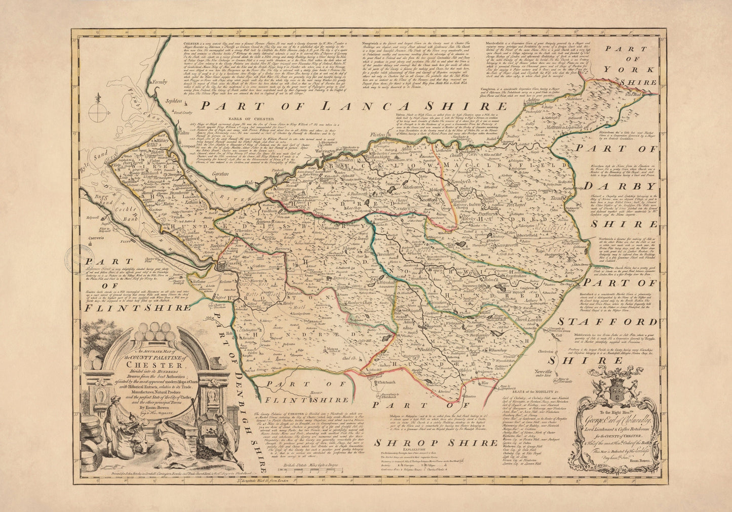 Chester (Cheshire) Map dated 1749 – antique art print from Ninska Designs