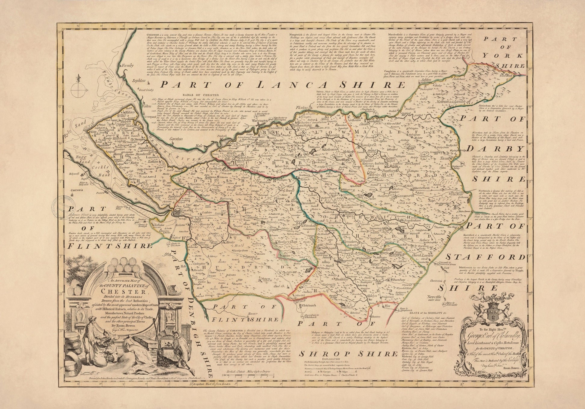 Chester (Cheshire) Map dated 1749 – antique art print from Ninska Designs