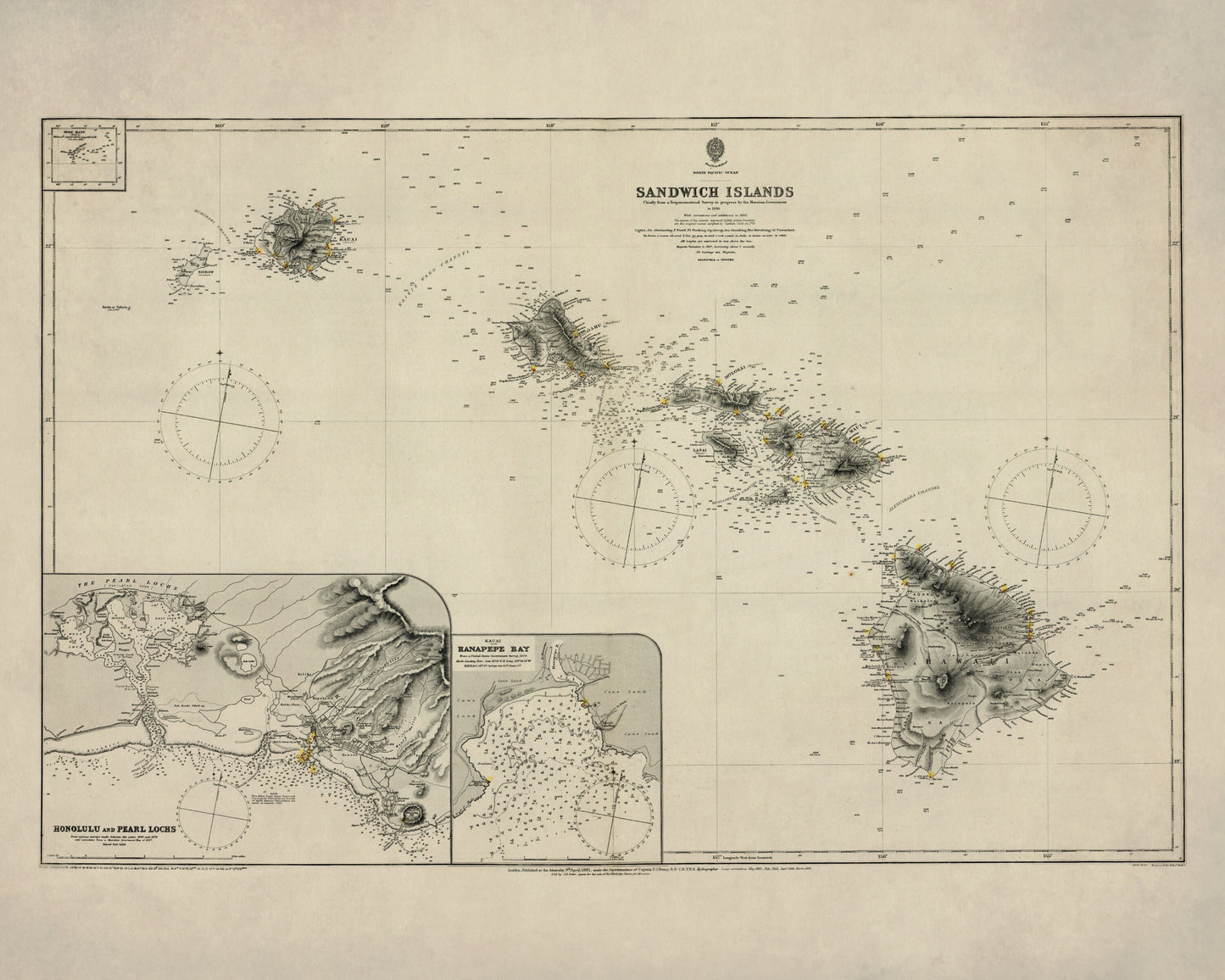 Hawaii Admiralty Map dated 1885 1885 – antique art print from Ninska Designs