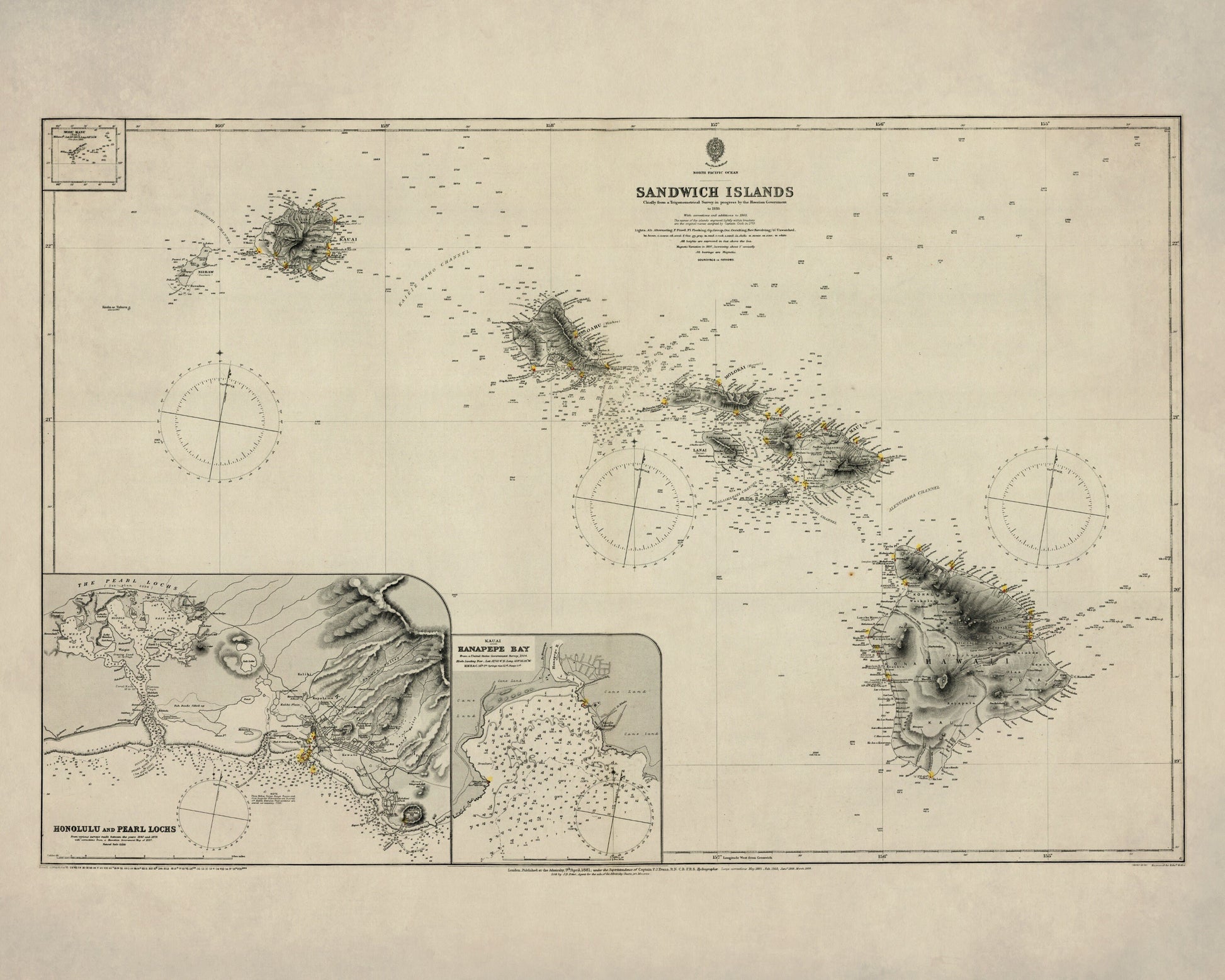 Hawaii Admiralty Map dated 1885 1885 – antique art print from Ninska Designs