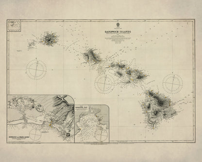 Hawaii Admiralty Map dated 1885 1885 – antique art print from Ninska Designs