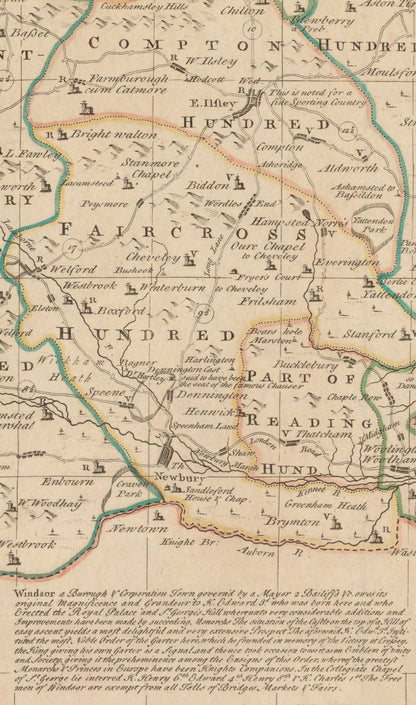 Berkshire Map dated 1756 - Antique Reproduction - Emanuel Bowen - Detailed County Map - Available Framed