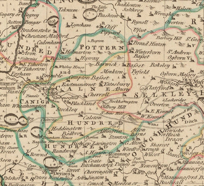 Wiltshire Map dated 1750 - Antique Reproduction - Emanuel Bowen - Detailed County Map - Available Framed