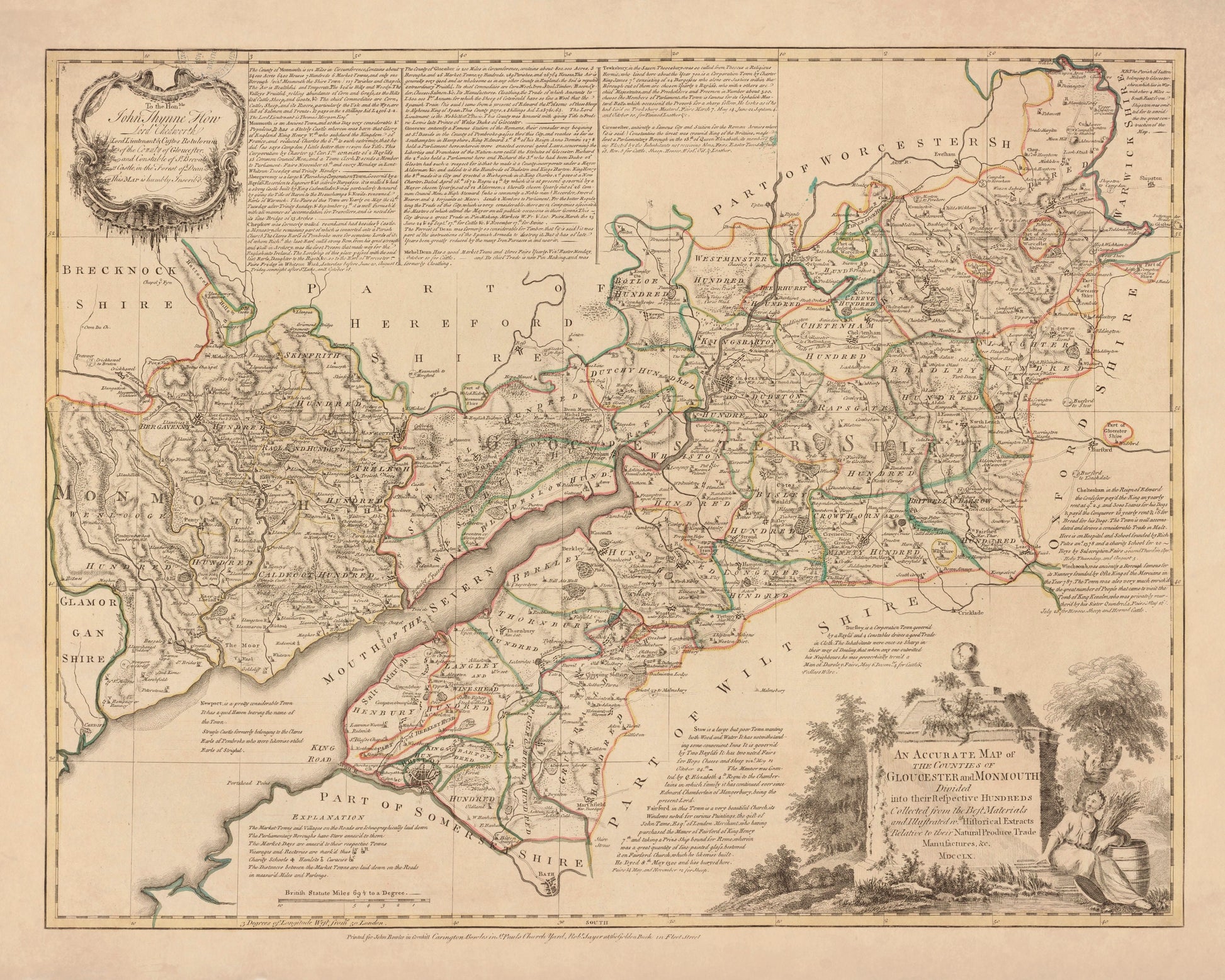 Gloucester and Monmouth Map dated 1760 – antique art print from Ninska Designs