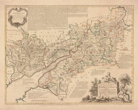 Gloucester and Monmouth Map dated 1760 – antique art print from Ninska Designs