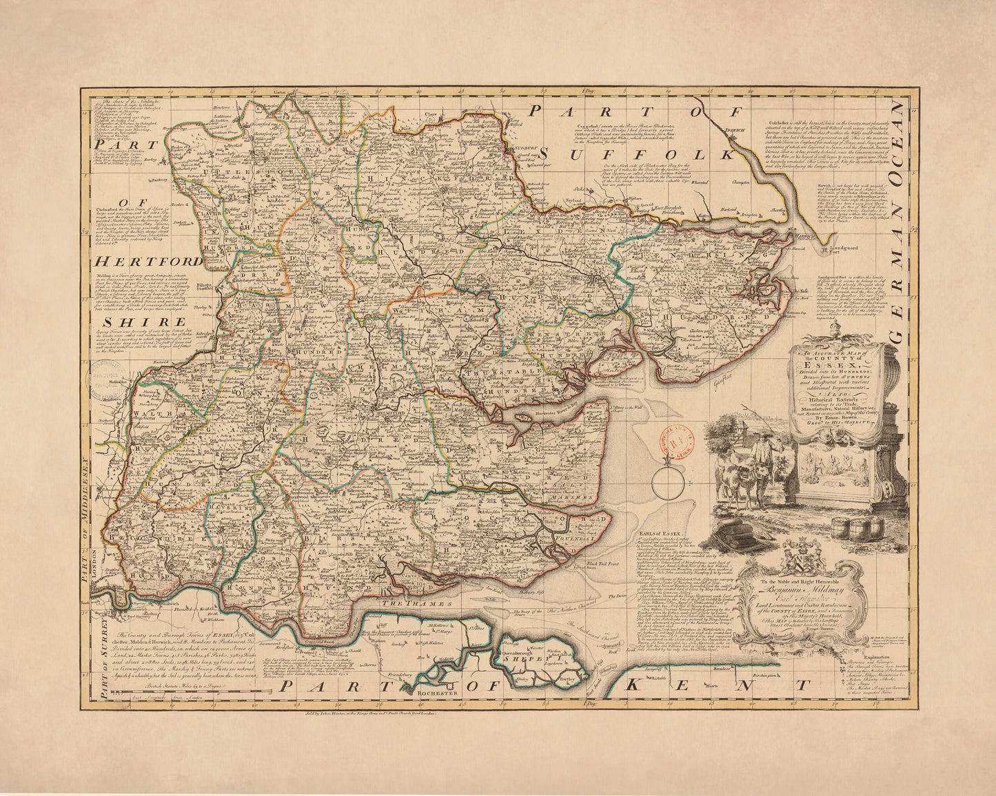 Essex Map dated 1750 – antique art print from Ninska Designs
