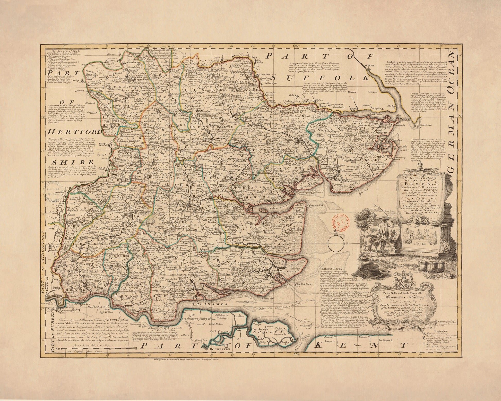 Essex Map dated 1750 – antique art print from Ninska Designs