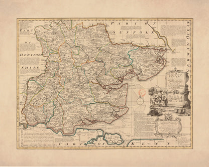 Essex Map dated 1750 – antique art print from Ninska Designs