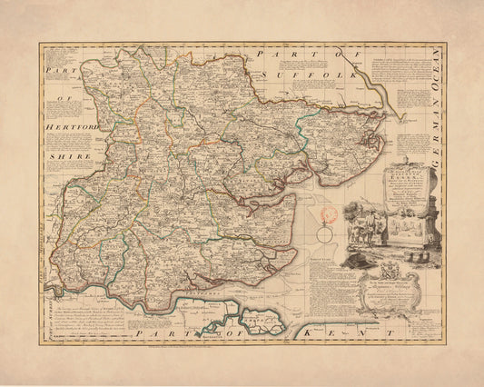 Essex Map dated 1750 – antique art print from Ninska Designs