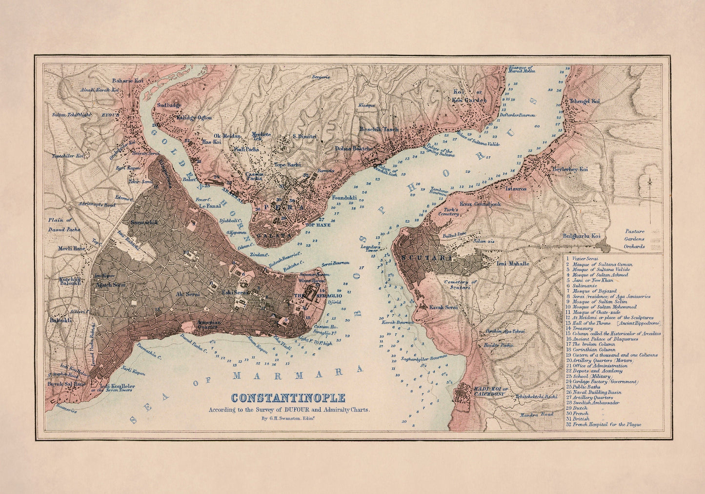 Constantinople (Istanbul) Map dated 1855 1855 – antique art print from Ninska Designs