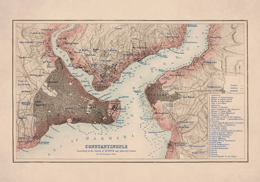Constantinople (Istanbul) Map dated 1855 1855 – antique art print from Ninska Designs