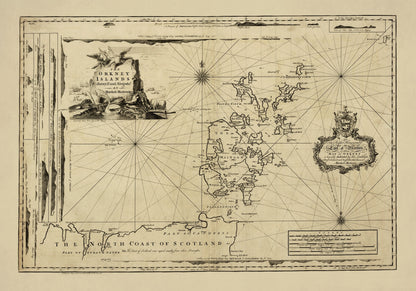 The Orkney Islands surveyed and navigated by Murdoch Mackenzie dated 1750 – antique art print from Ninska Designs