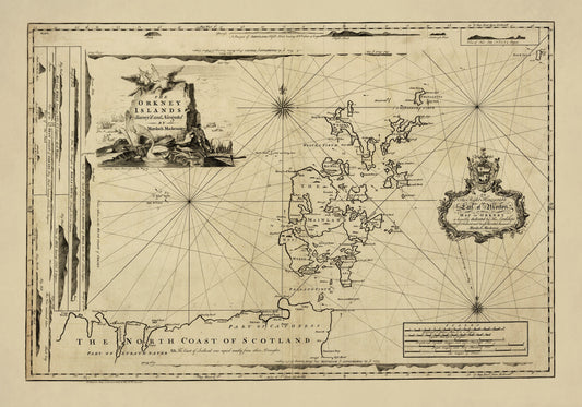 The Orkney Islands surveyed and navigated by Murdoch Mackenzie dated 1750 – antique art print from Ninska Designs