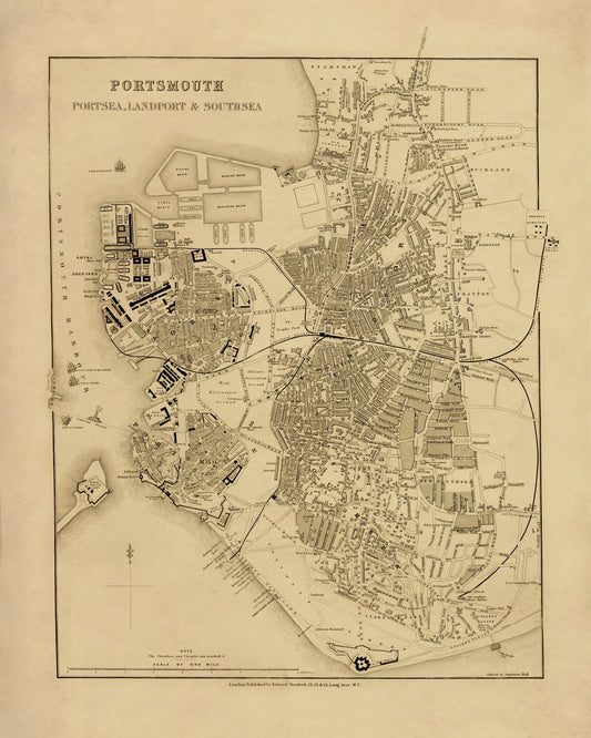 Portsmouth, Portsea, Landport and Southsea Map – antique art print from Ninska Designs