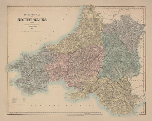South Wales Map showing Railways, Tramways, Mail Coach Roads, Turnpike Roads  1882 1882 – antique art print from Ninska Designs