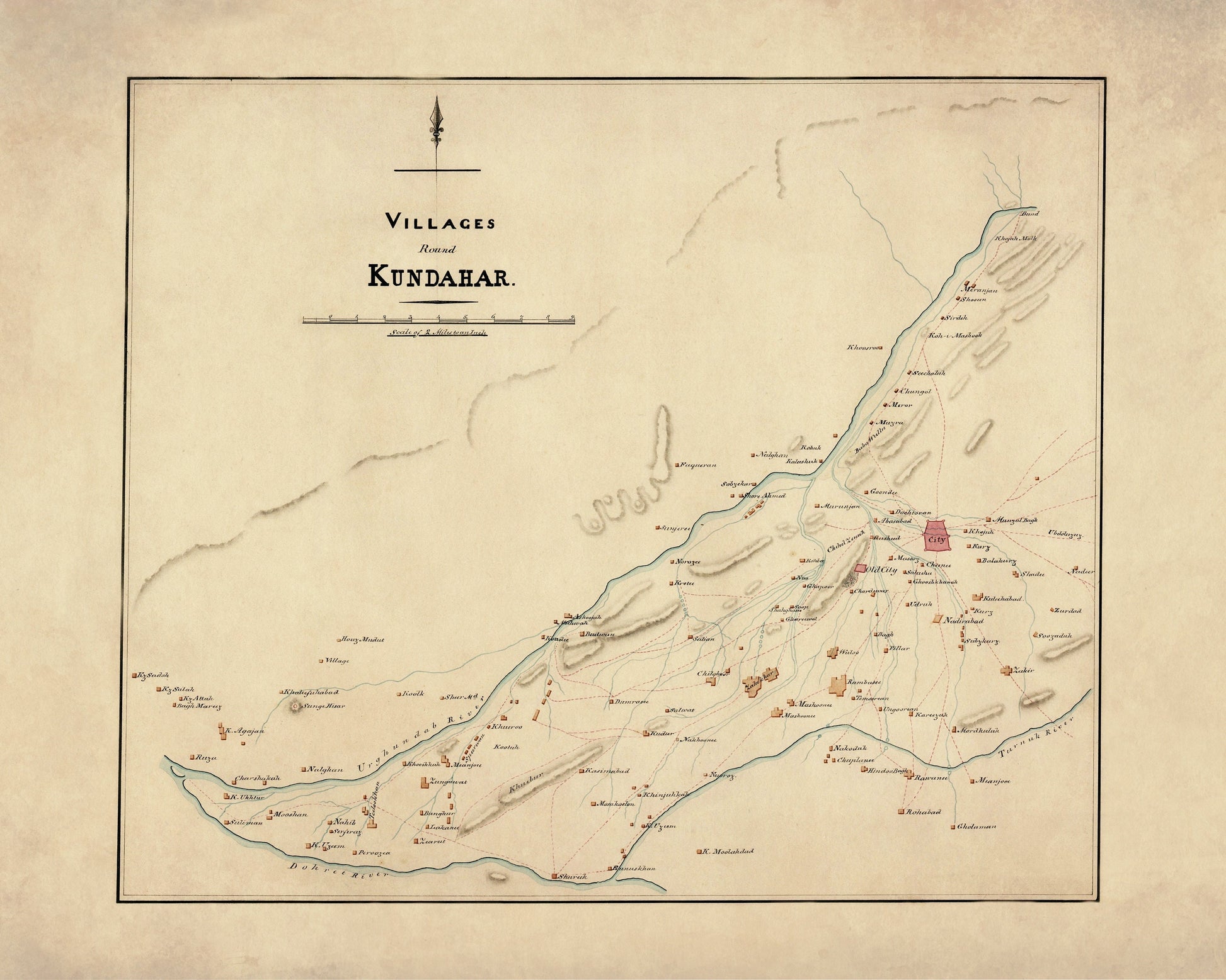 Villages round Kundahar – antique art print from Ninska Designs