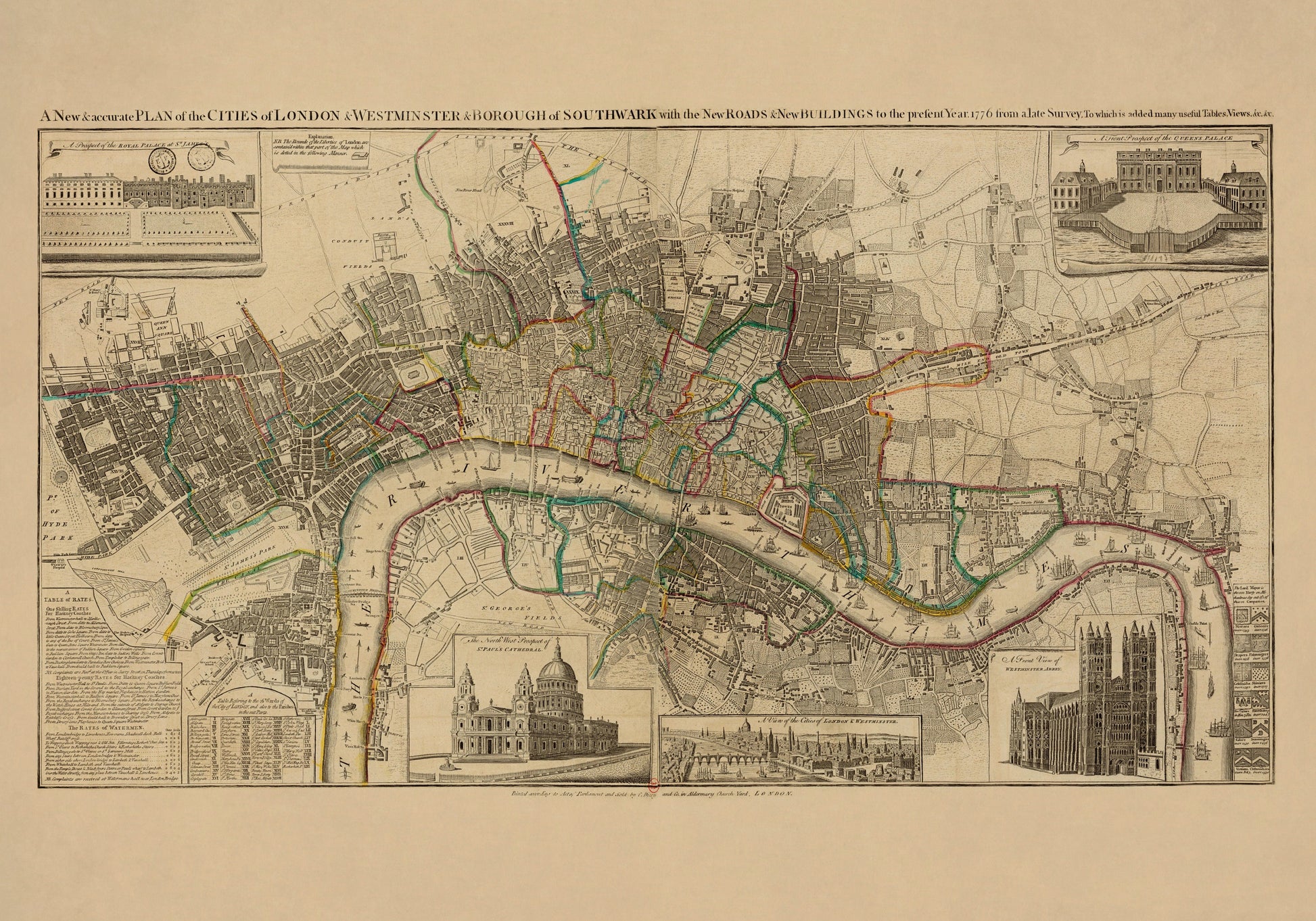Cities of London & Westminster and Bourough of Southwark Map dated 1776 – antique art print from Ninska Designs