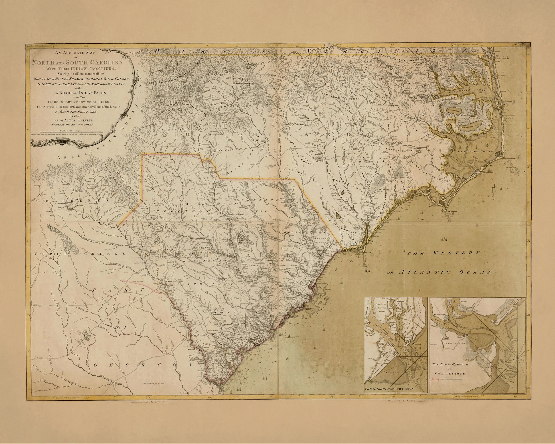 North and South Carolina with their Indian Frontiers dated 1777 – antique art print from Ninska Designs