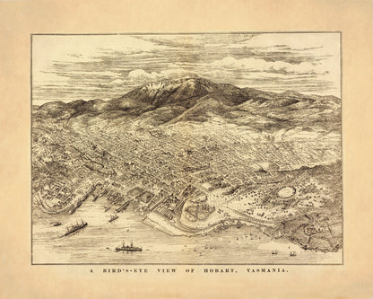 Hobart, Tasmania Birds Eye View Ma – antique art print from Ninska Designs