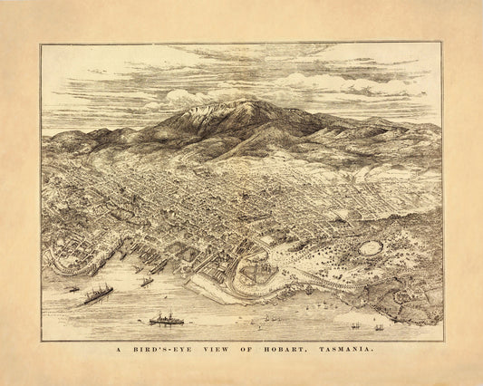 Hobart, Tasmania Birds Eye View Ma – antique art print from Ninska Designs