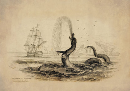 The Great Sea Serpent (according to Hans Egede) Print dated 1839 1839 – antique art print from Ninska Designs