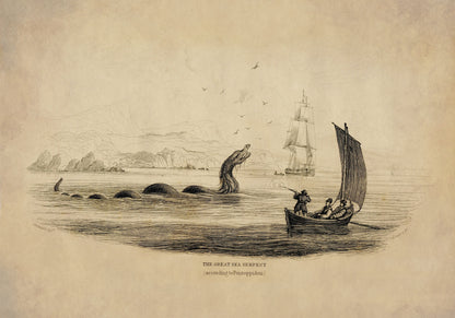 The Great Sea Serpent (according to Pontoppidon) Print dated 1839 1839 – antique art print from Ninska Designs