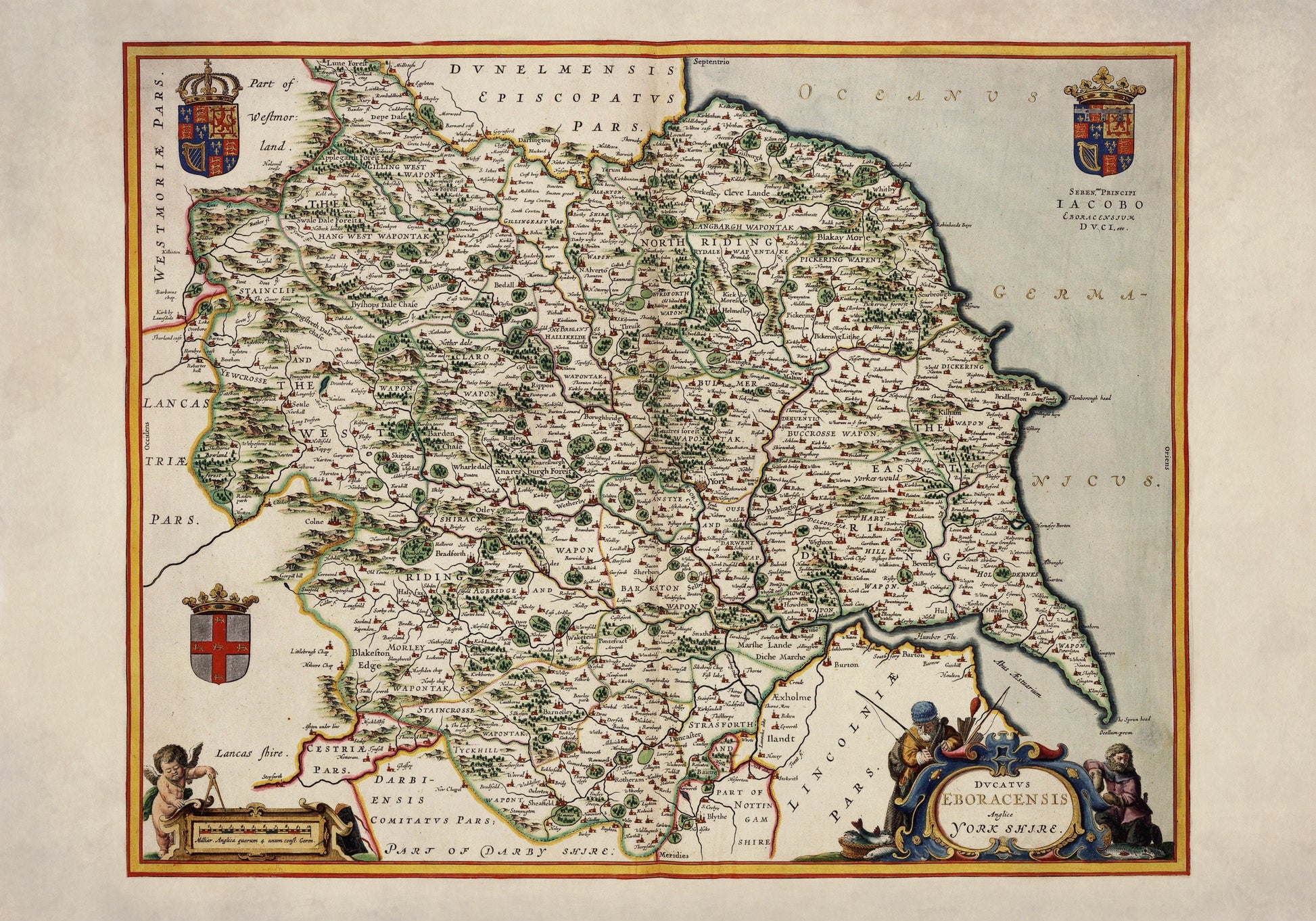 Map of Yorkshire dated 1645 – antique art print from Ninska Designs
