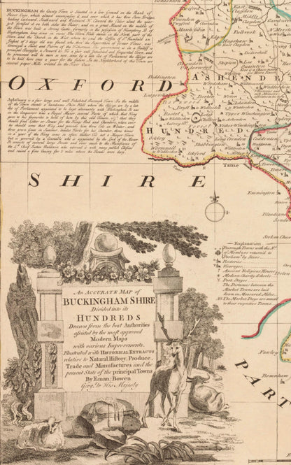 Buckinghamshire Map dated 1760 - Antique Reproduction - Emanuel Bowen - Detailed County Map - Available Framed
