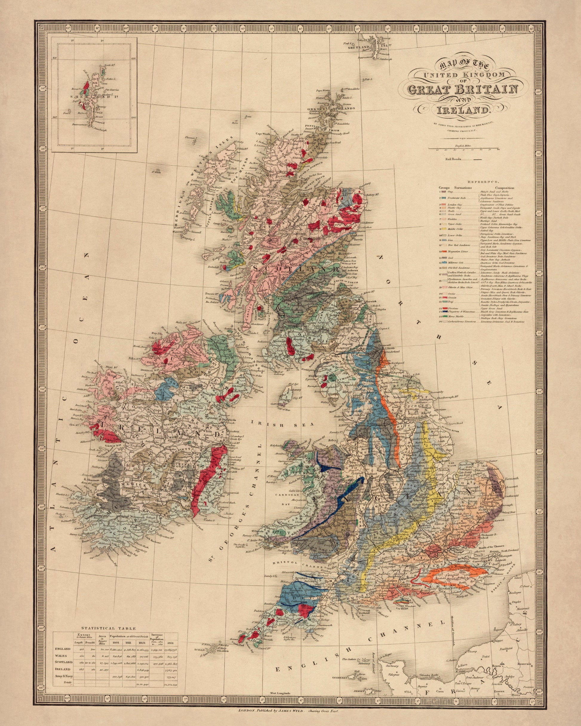 Geological Map of the British Islands dated 1840 1840 – antique art print from Ninska Designs