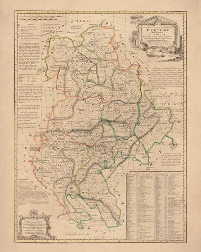 Bedfordshire Map dated 1749 – antique art print from Ninska Designs