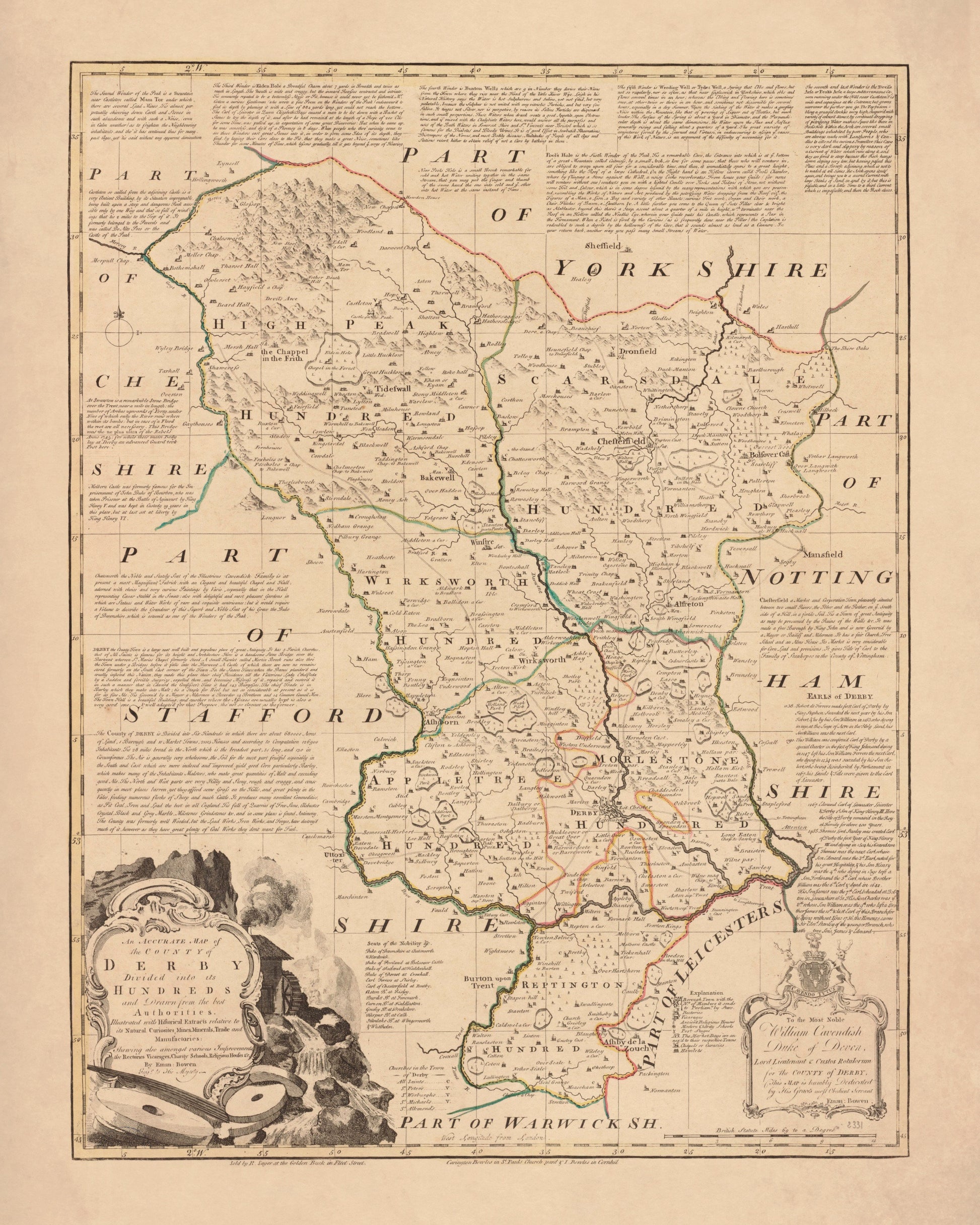 Derbyshire Map dated 1755 – antique art print from Ninska Designs