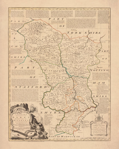 Derbyshire Map dated 1755 – antique art print from Ninska Designs