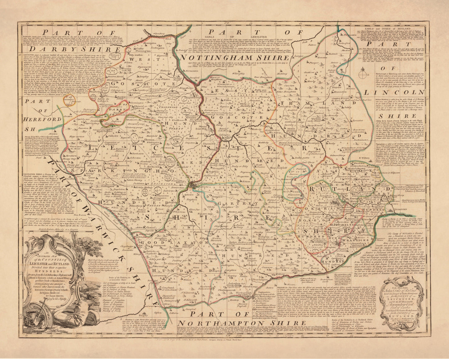 Leicester and Rutland Map dated 1760 – antique art print from Ninska Designs