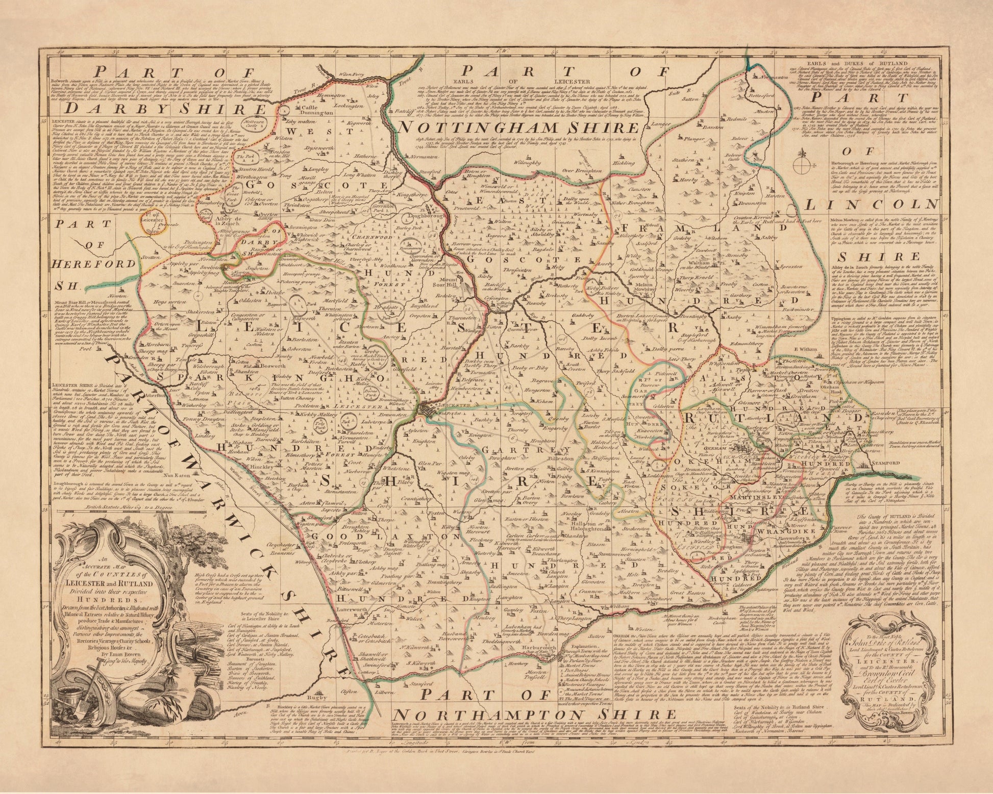 Leicester and Rutland Map dated 1760 – antique art print from Ninska Designs