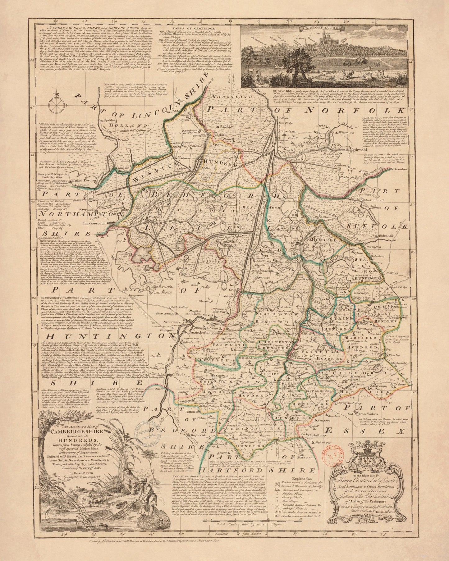 Cambridgeshire Map dated 1750 – antique art print from Ninska Designs