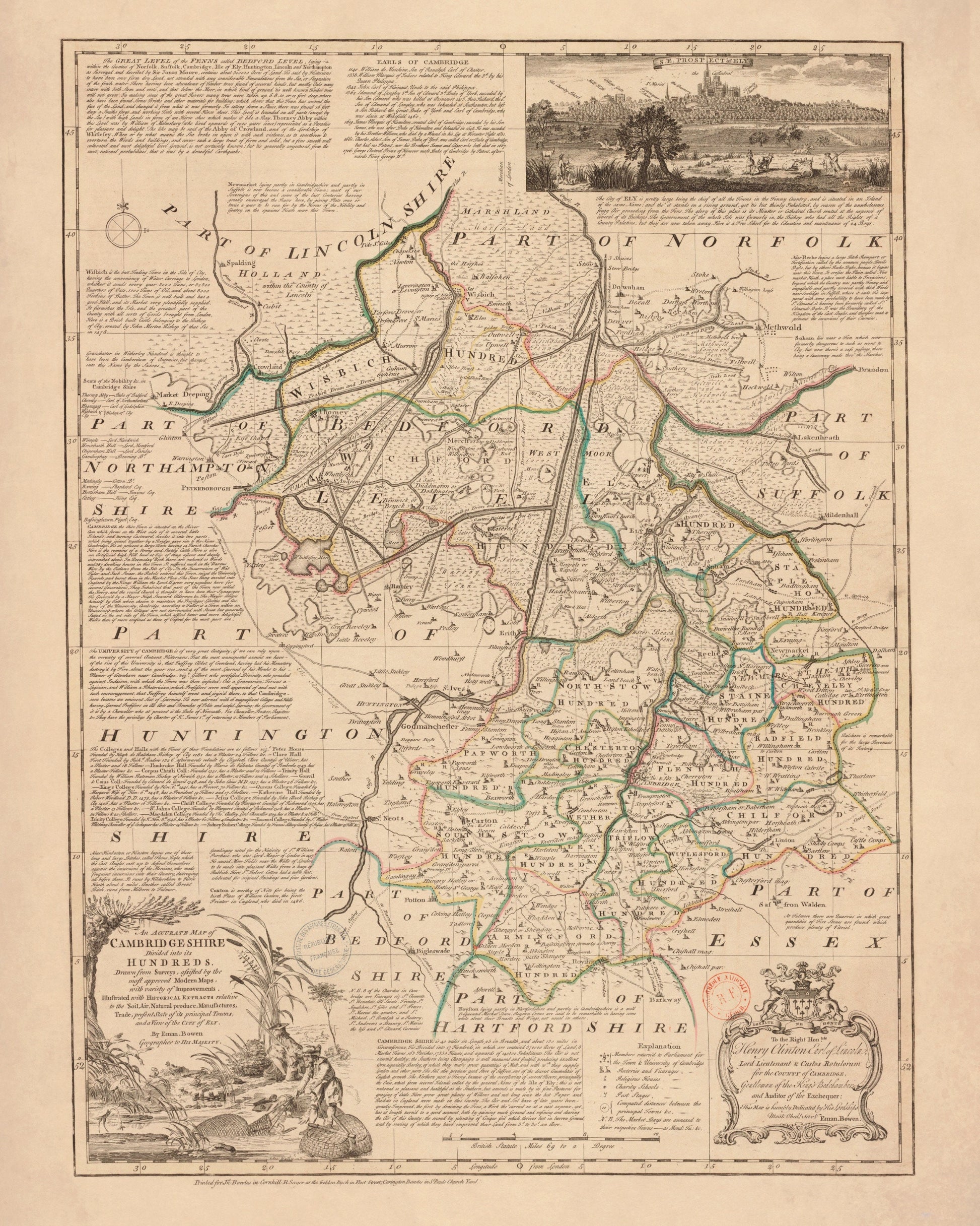 Cambridgeshire Map dated 1750 – antique art print from Ninska Designs