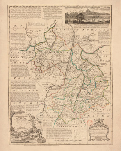 Cambridgeshire Map dated 1750 – antique art print from Ninska Designs