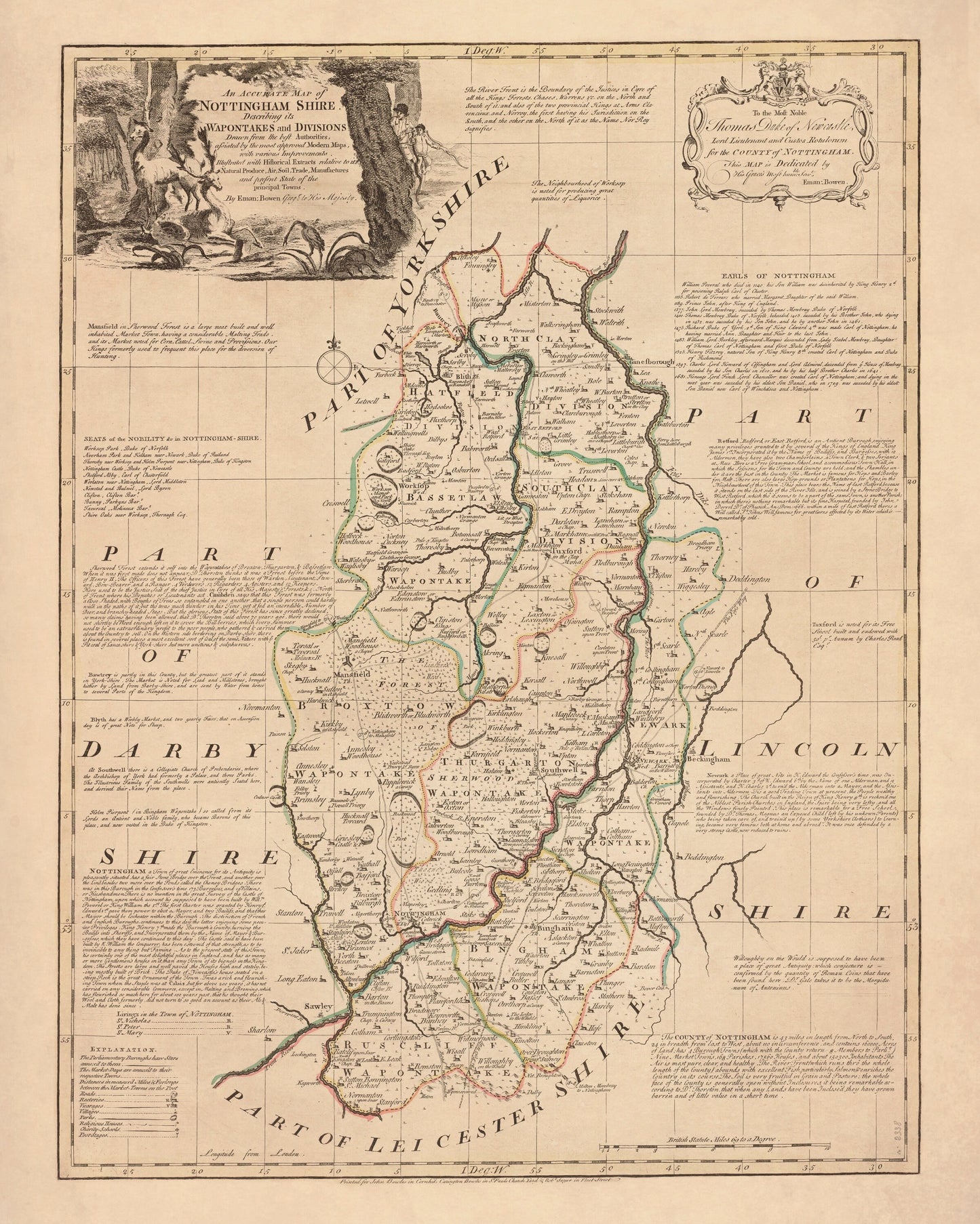 Nottinghamshire Map dated 1755 – antique art print from Ninska Designs