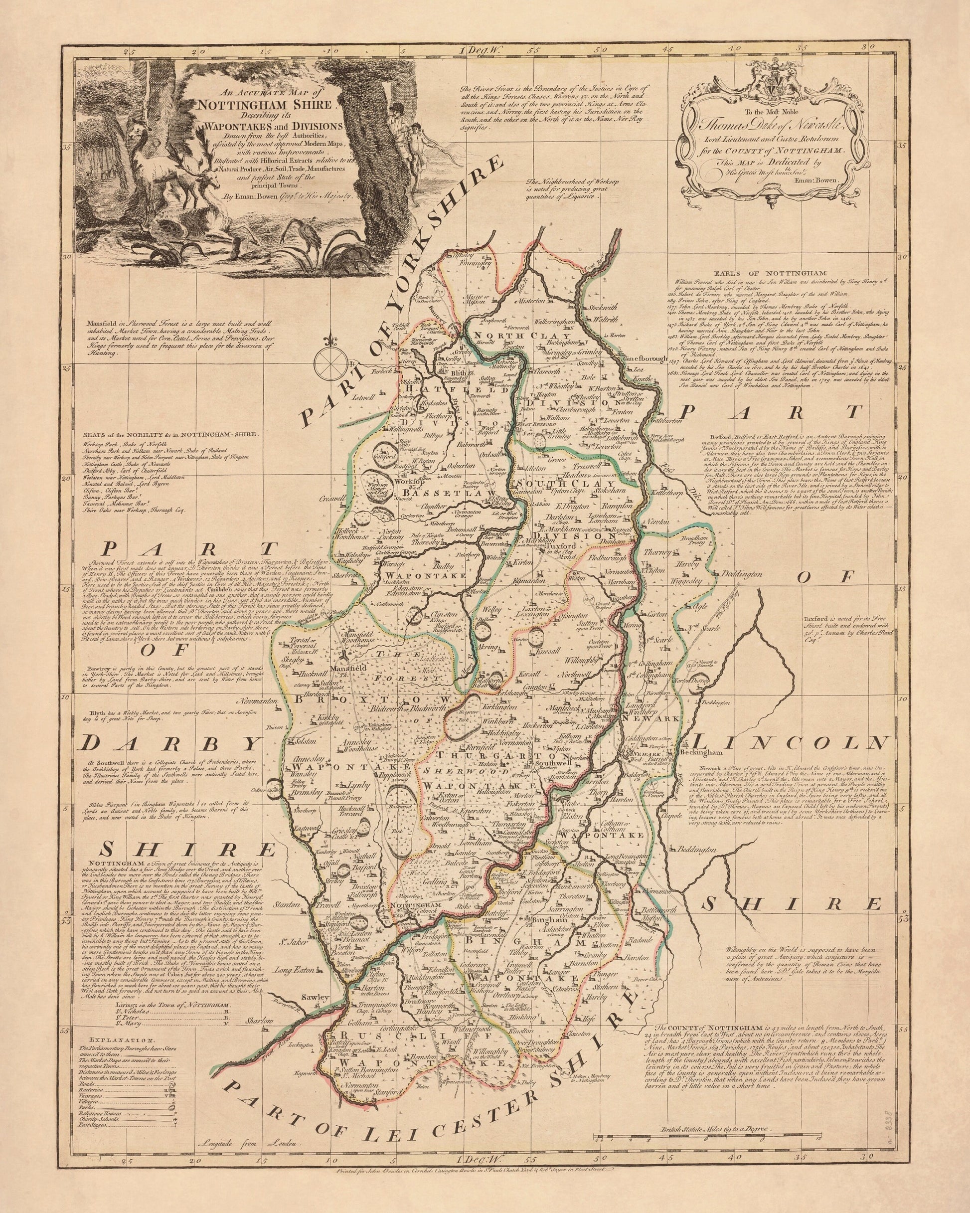 Nottinghamshire Map dated 1755 – antique art print from Ninska Designs