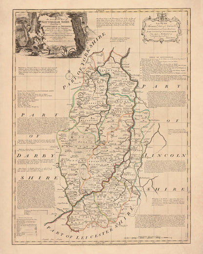 Nottinghamshire Map dated 1755 – antique art print from Ninska Designs