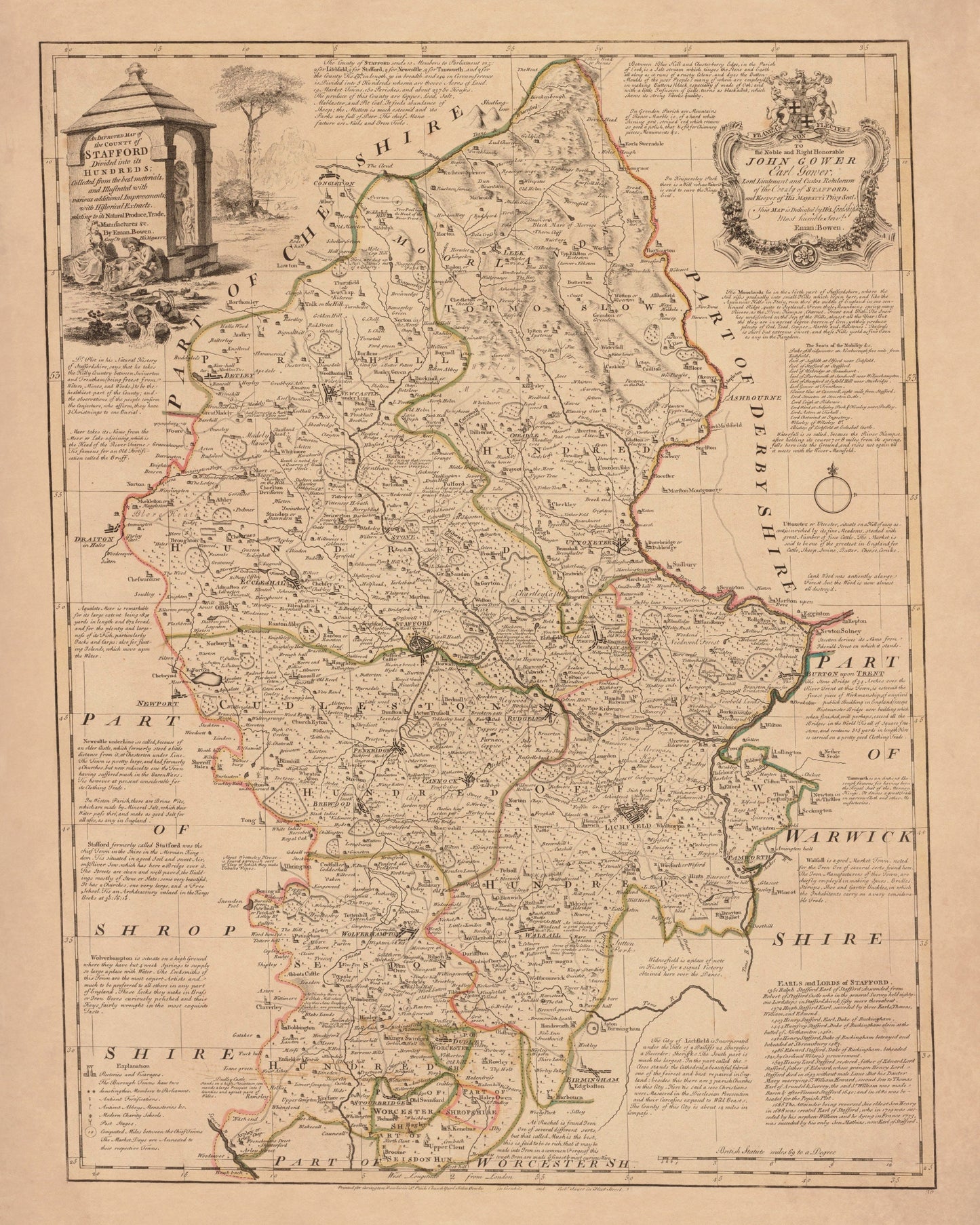 Staffordshire Map dated 1760 – antique art print from Ninska Designs