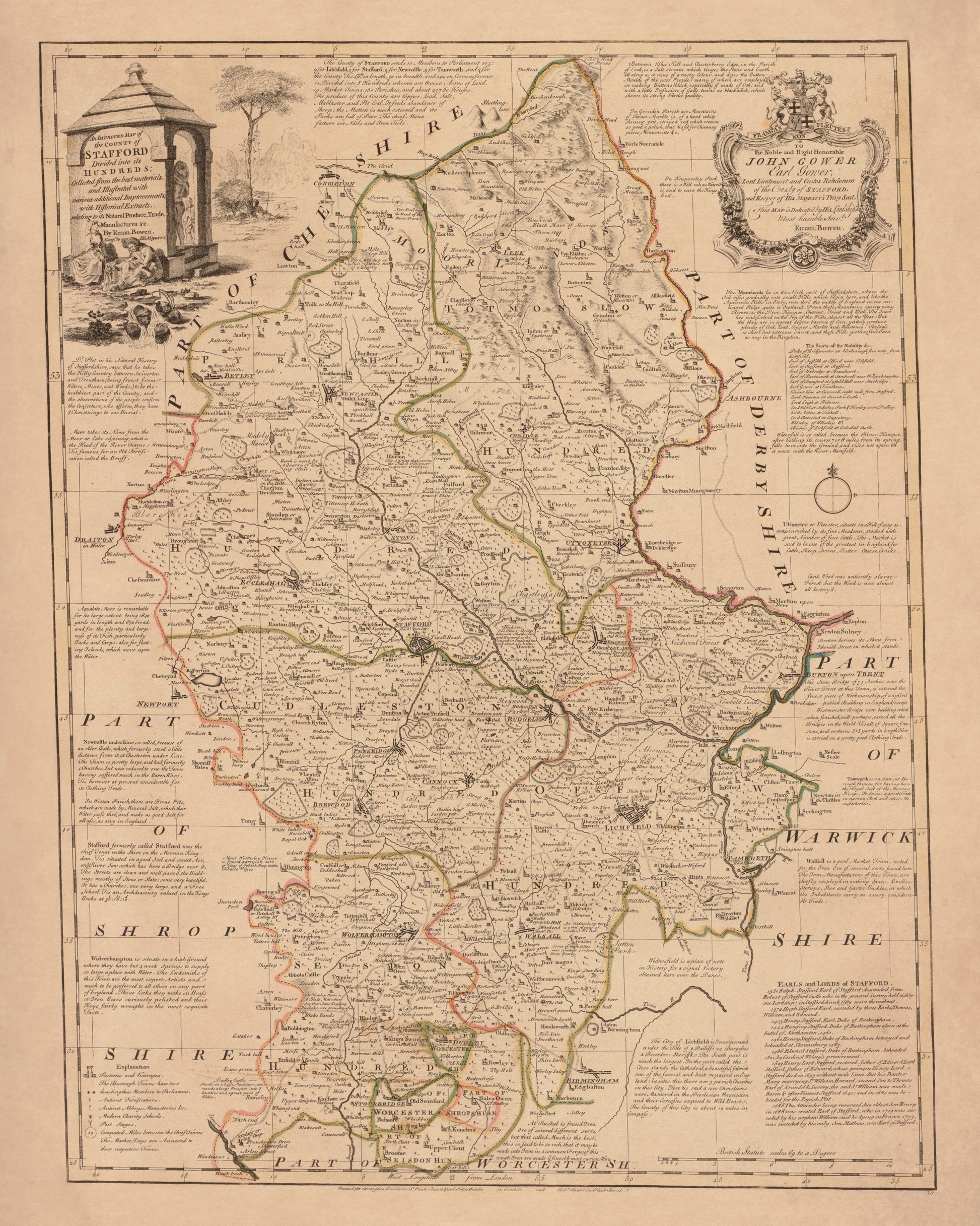 Staffordshire Map dated 1760 – antique art print from Ninska Designs
