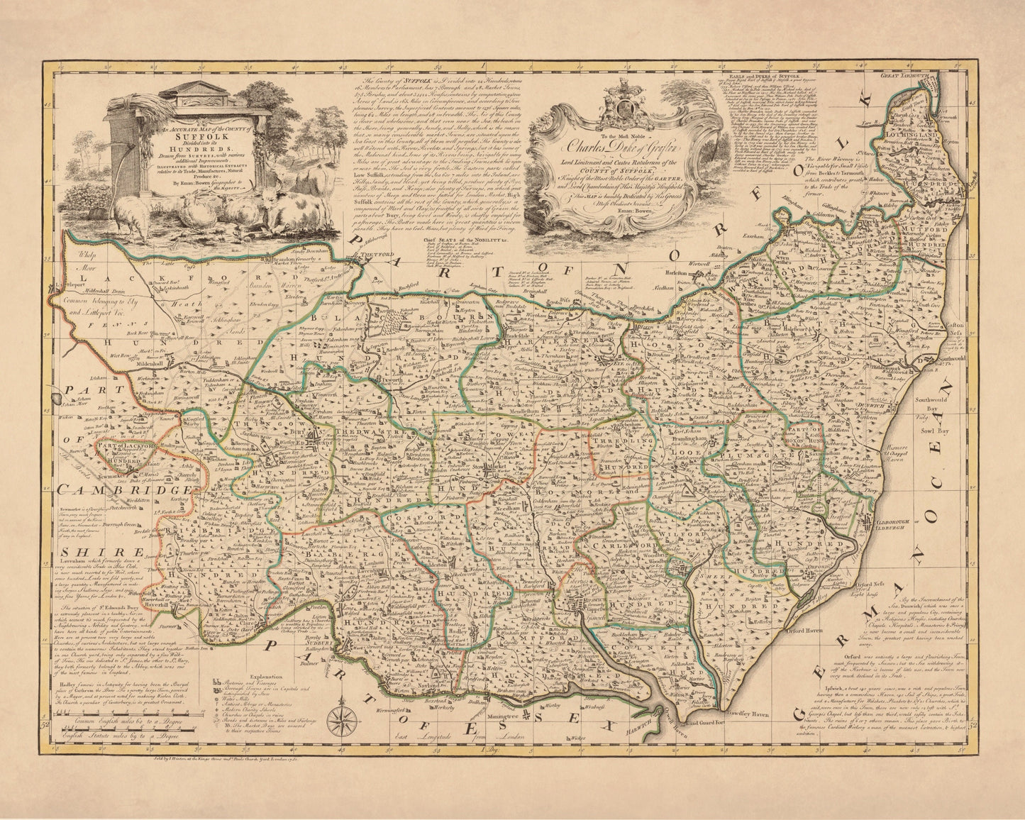 Suffolk Map dated 1750 – antique art print from Ninska Designs