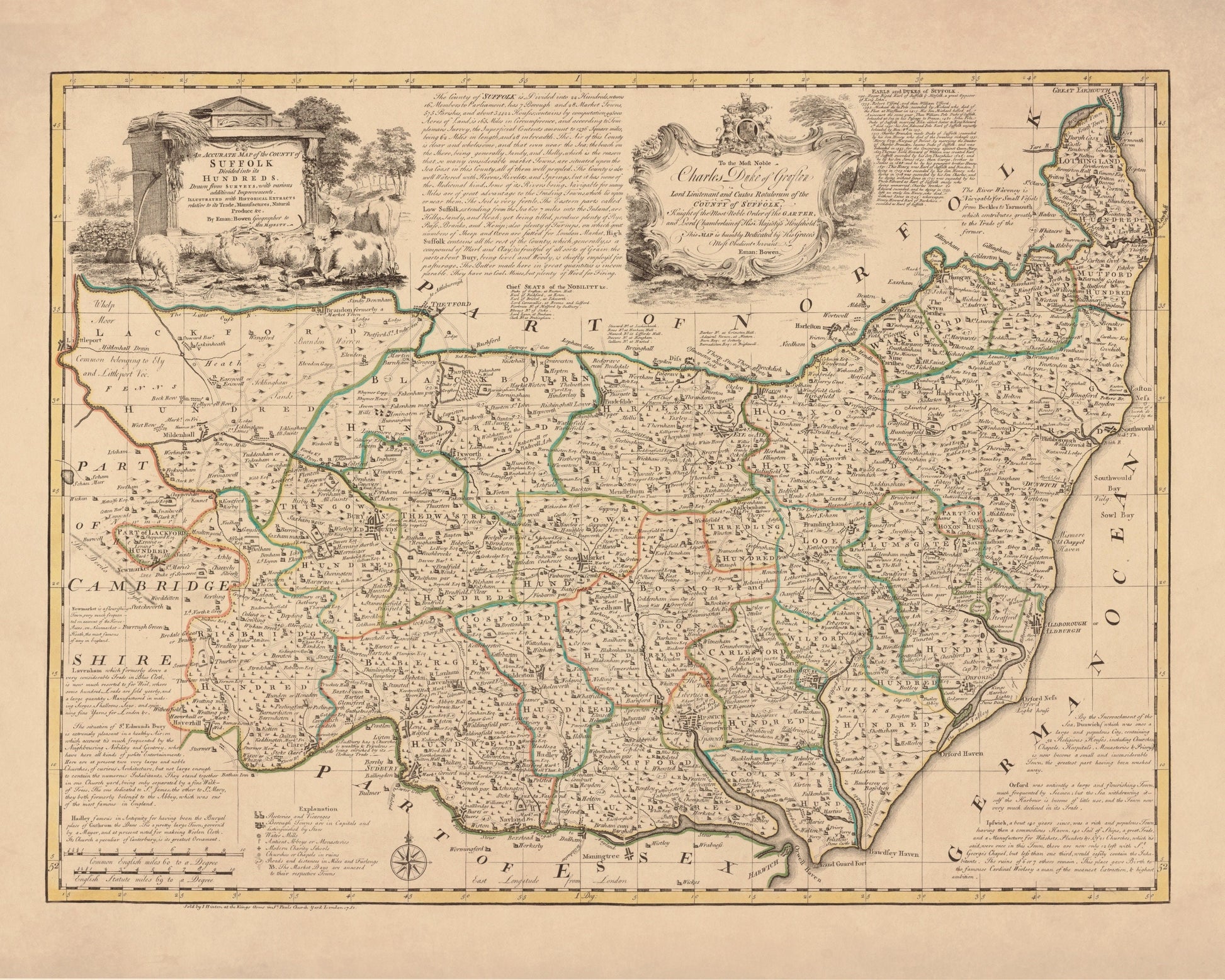 Suffolk Map dated 1750 – antique art print from Ninska Designs