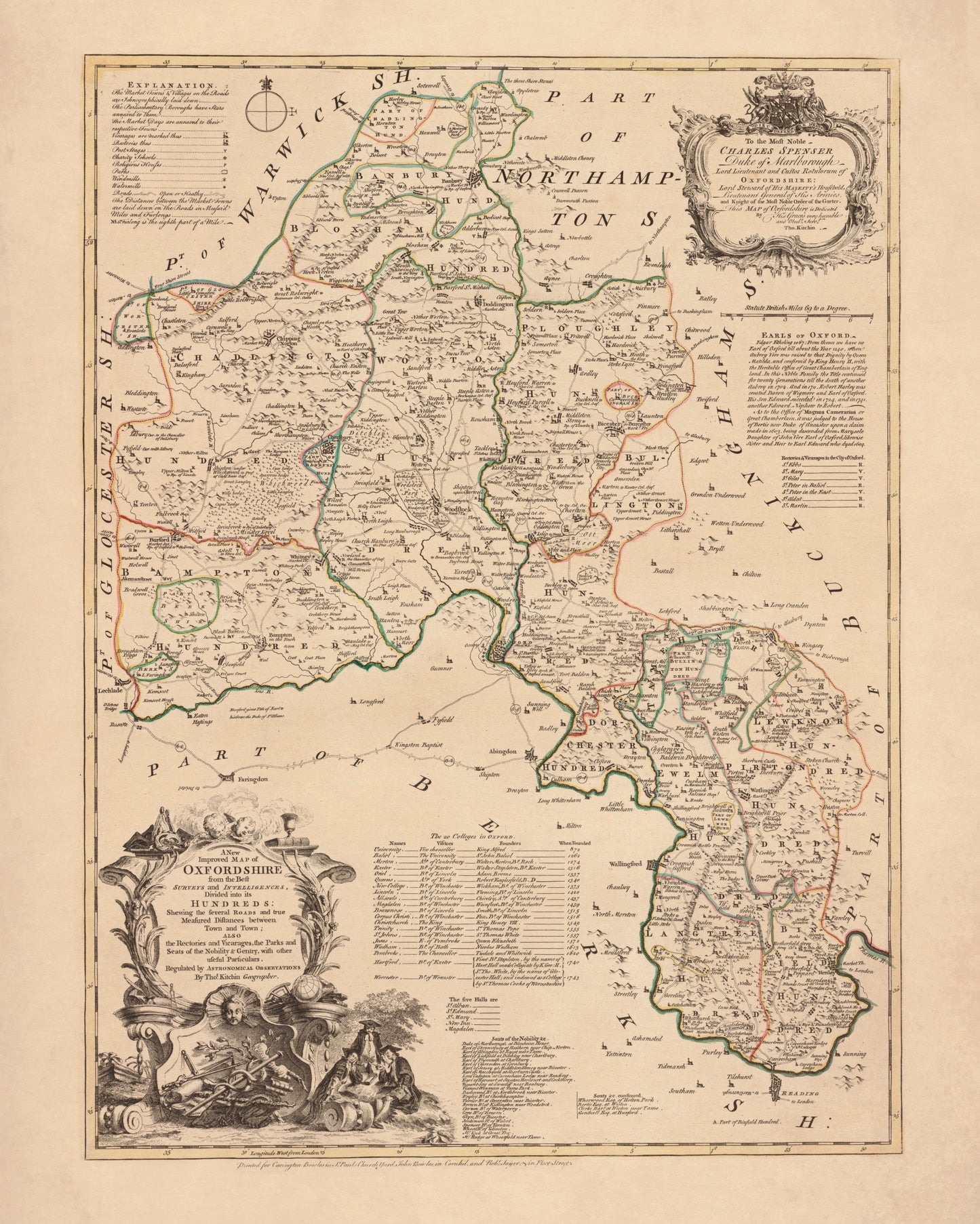 Oxfordshire Map dated 1750 – antique art print from Ninska Designs